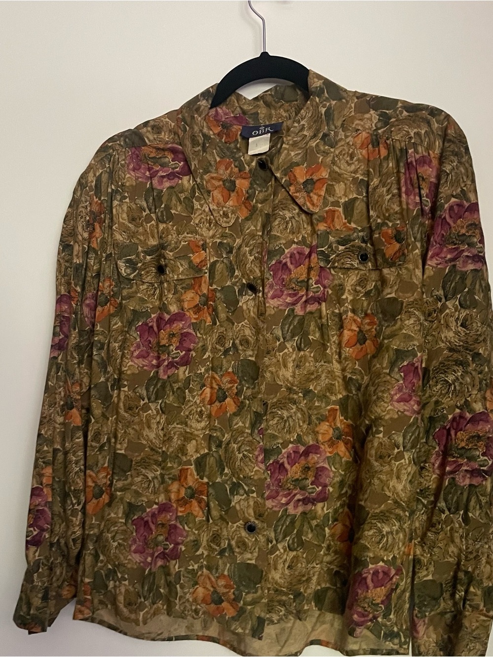 Olive Floral women’s Button-Up Blouse